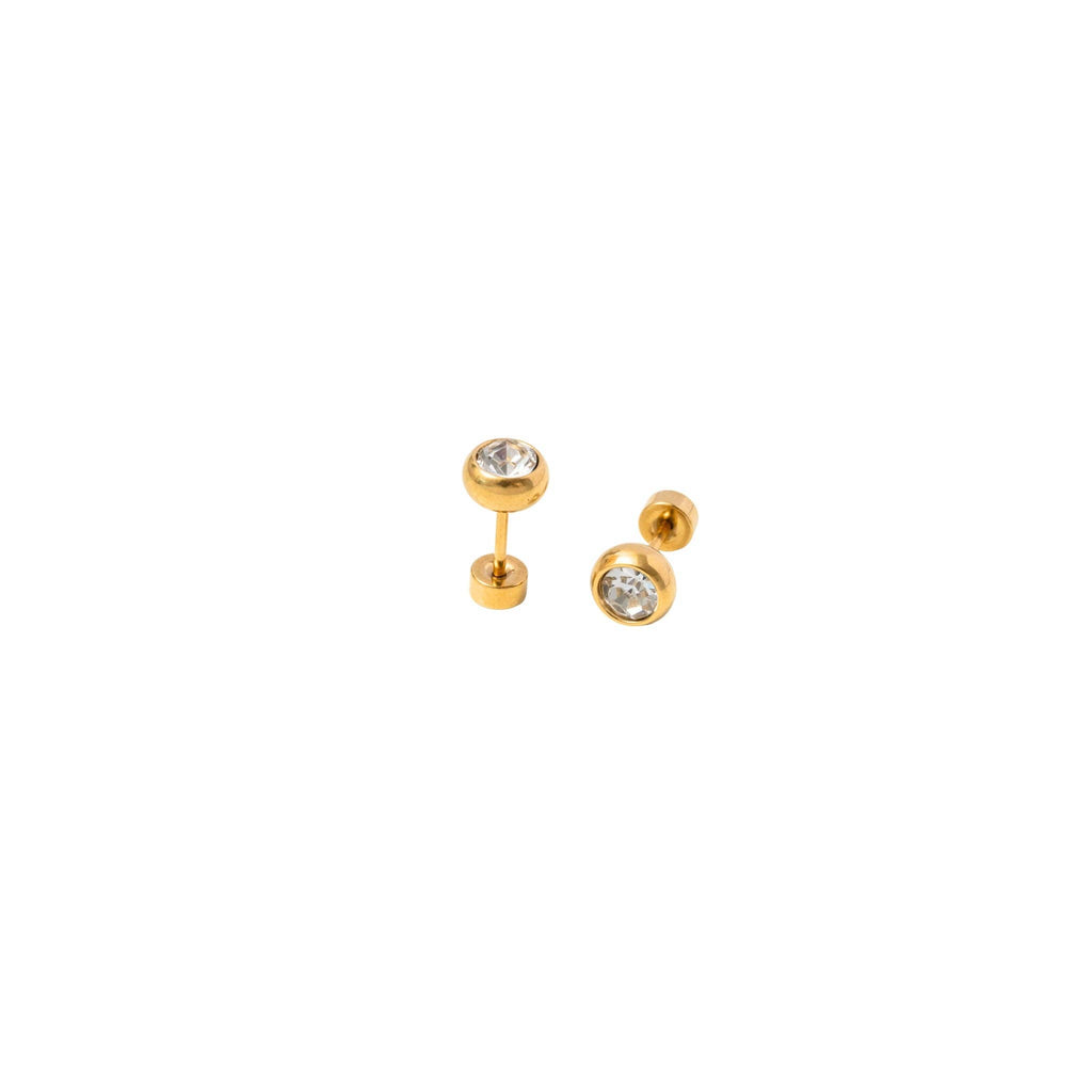 Round Diamond Stud - Hypoallergenic, Flat Back, Girl Gift: Pair