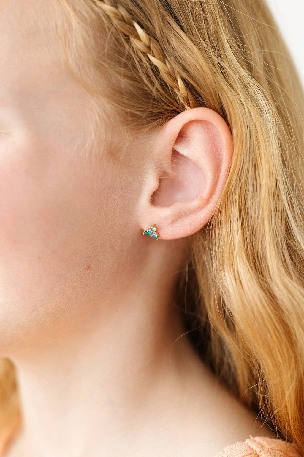 Ombré Gem Stud Earrings - Hypoallergenic, Flat Back, Girl : Electric Blue / Pair