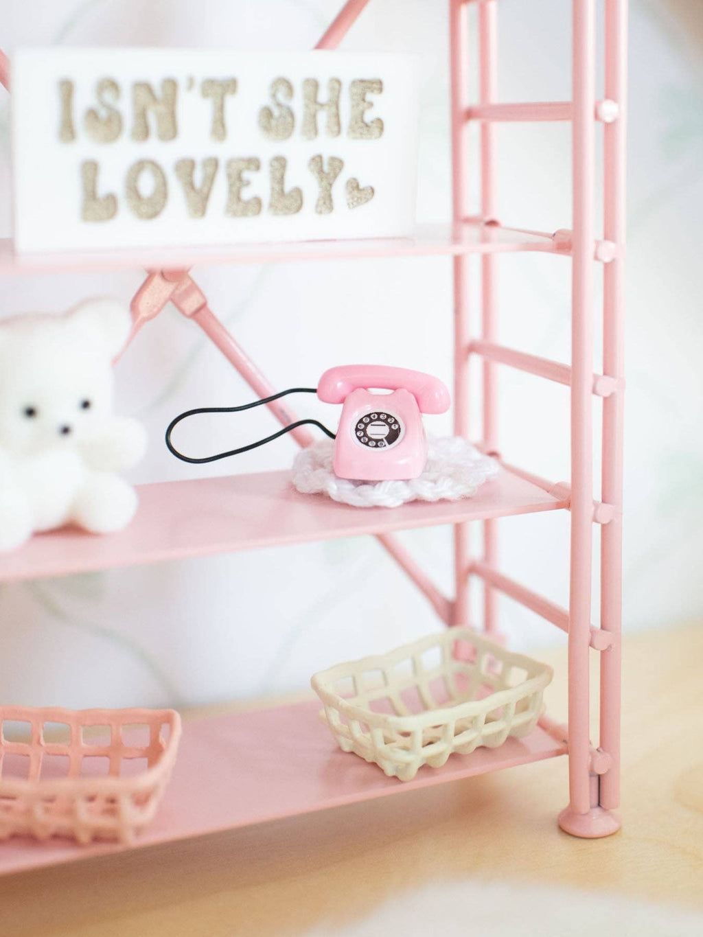 Tabletop Rotary Phone | Pink | Dollhouse Miniature Accessory