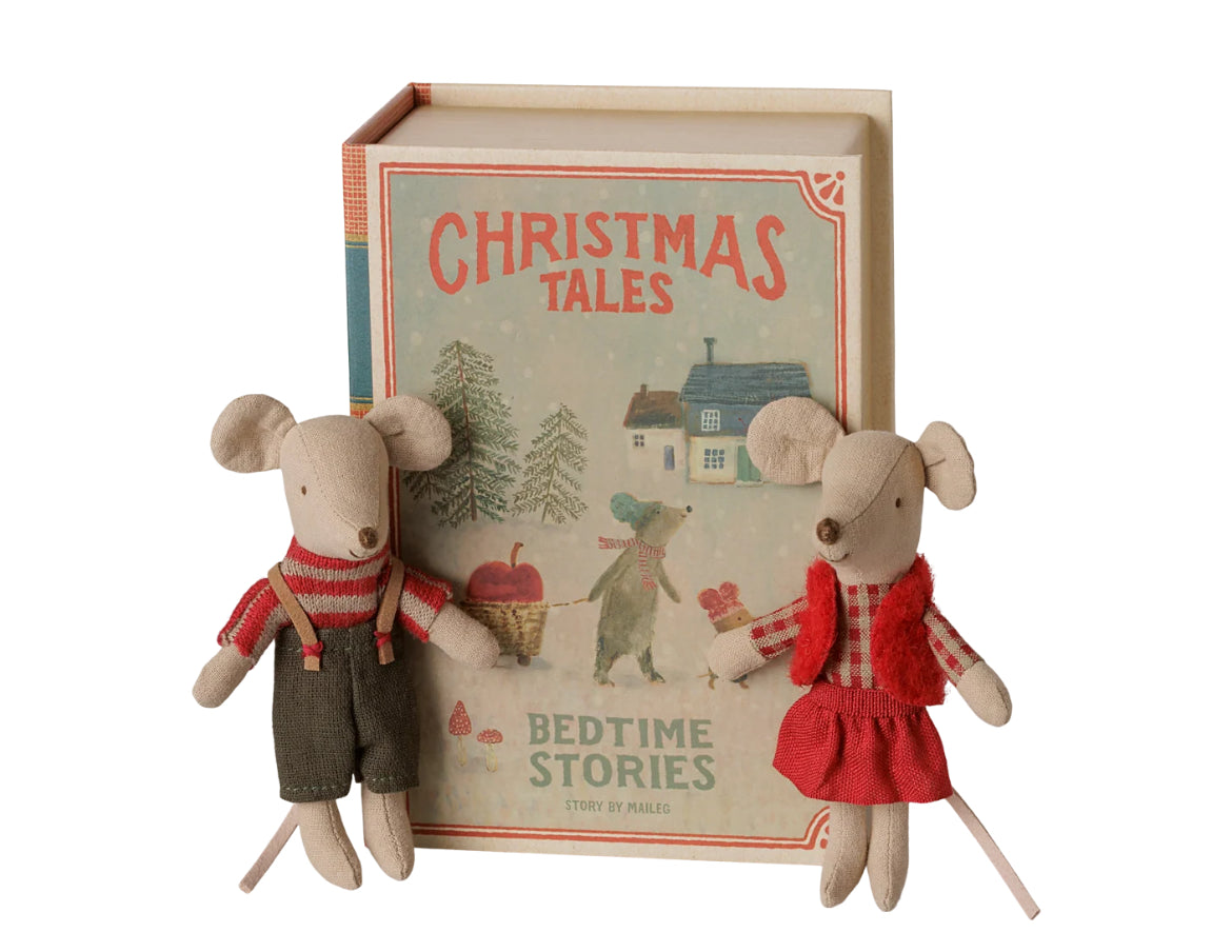 Christmas twin mice, little sister & little brother in book
