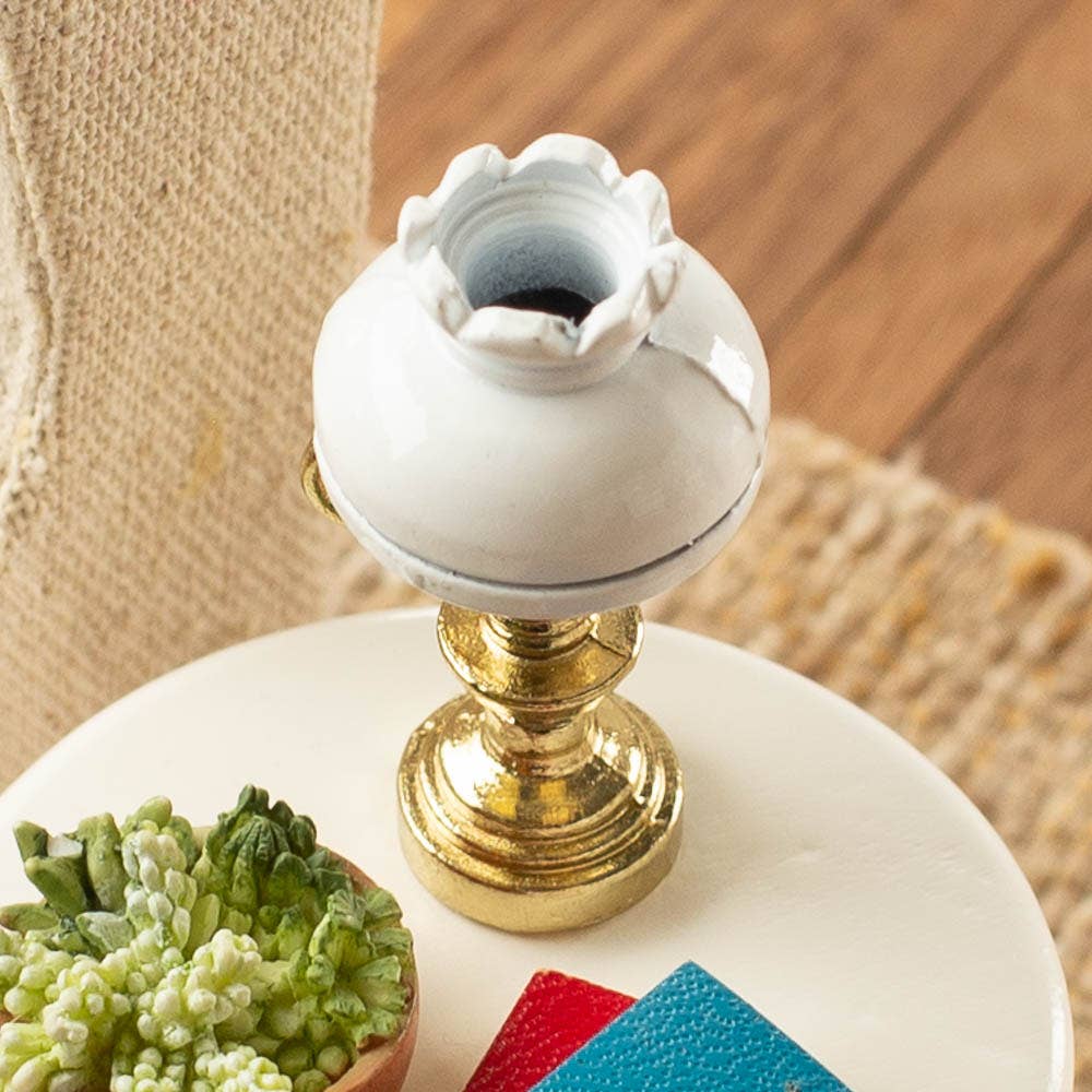 Dollhouse Miniature Metal Hurricane Lamp (1-3/4" x 3/4" Dia)
