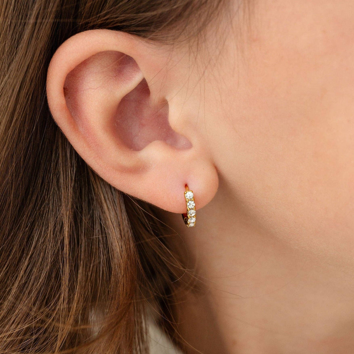 Dainty Gem Hoop Hoop - Hypoallergenic, Flat Back, Girl Gift : Diamond / Pair