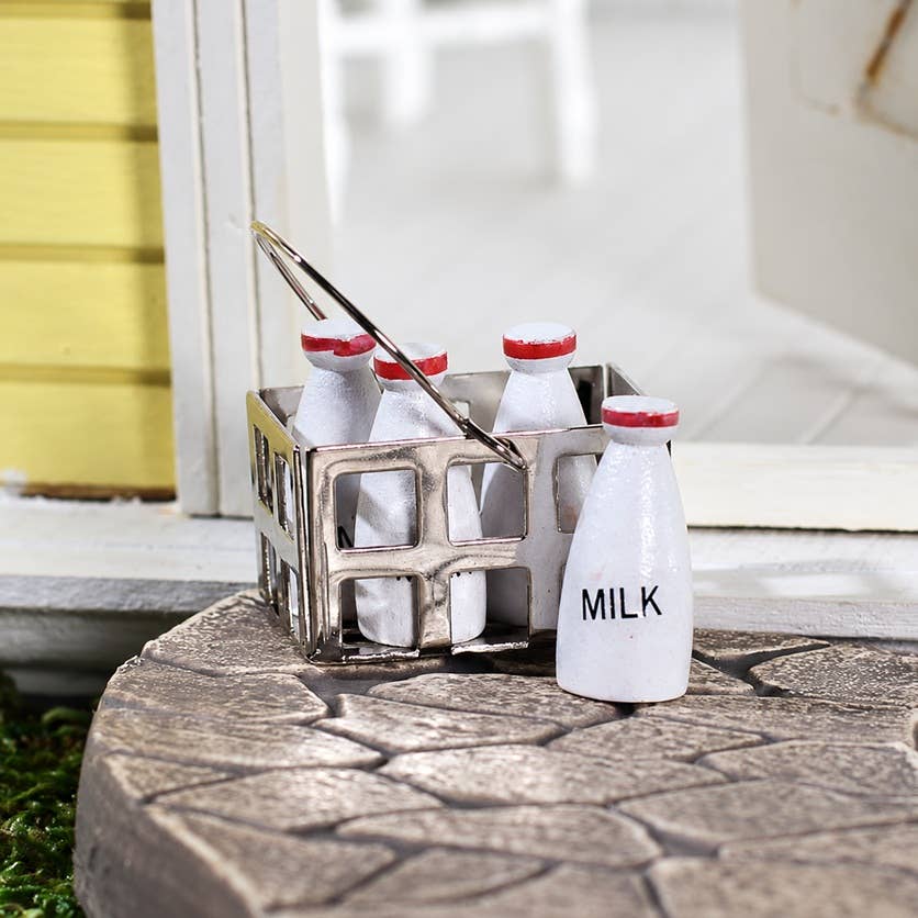 Miniature Milk Crate Set or Milk Bottle - Select Style: Crate + Red Top Bottles - 1-1/8" x 1-1/2" x 7/8"