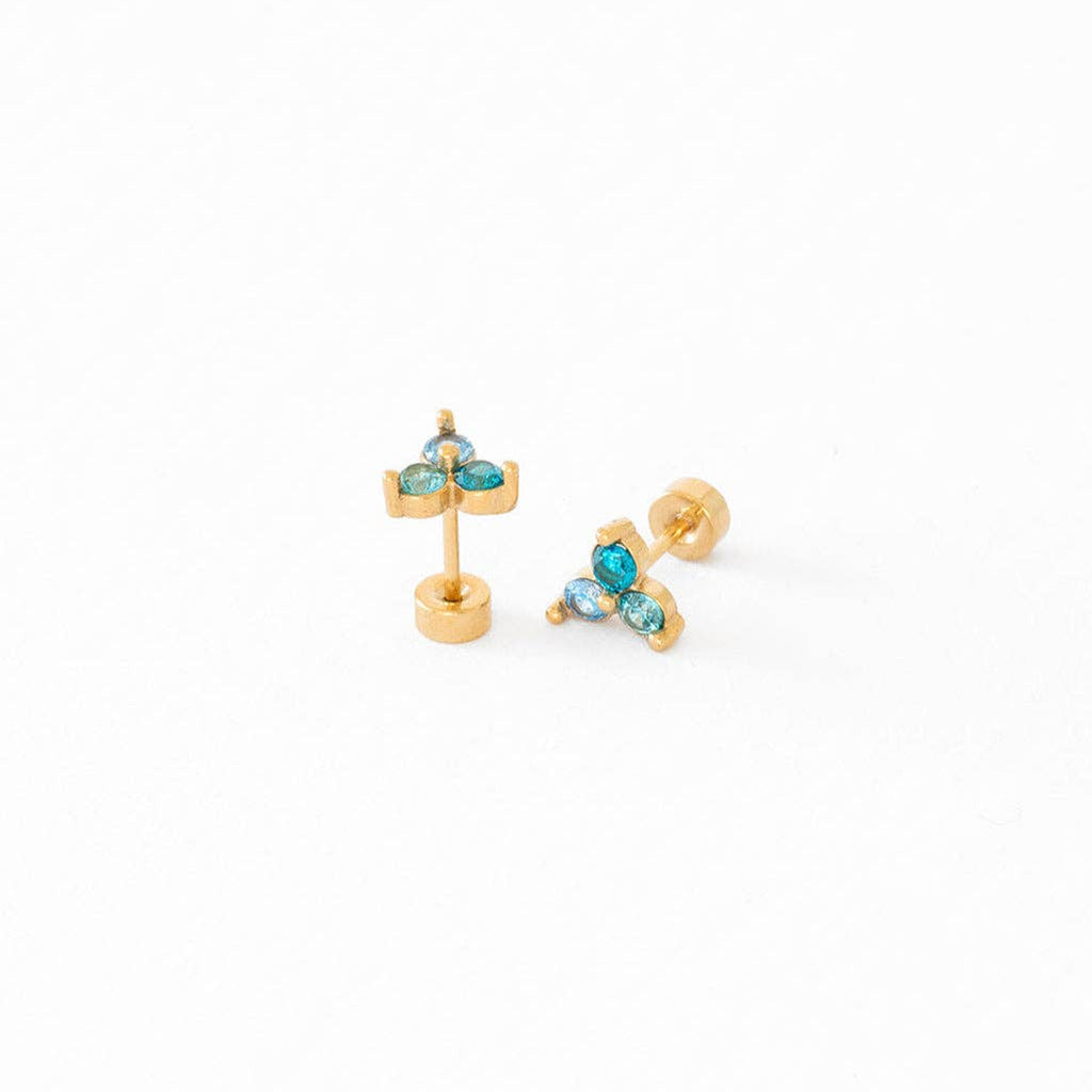 Ombré Gem Stud Earrings - Hypoallergenic, Flat Back, Girl : Electric Blue / Pair