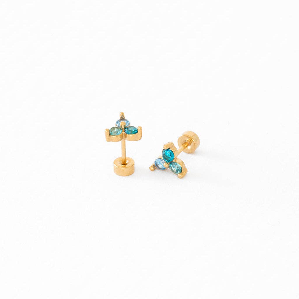 Ombré Gem Stud Earrings - Hypoallergenic, Flat Back, Girl : Electric Blue / Pair