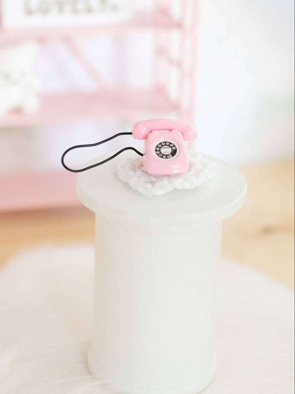 Tabletop Rotary Phone | Pink | Dollhouse Miniature Accessory