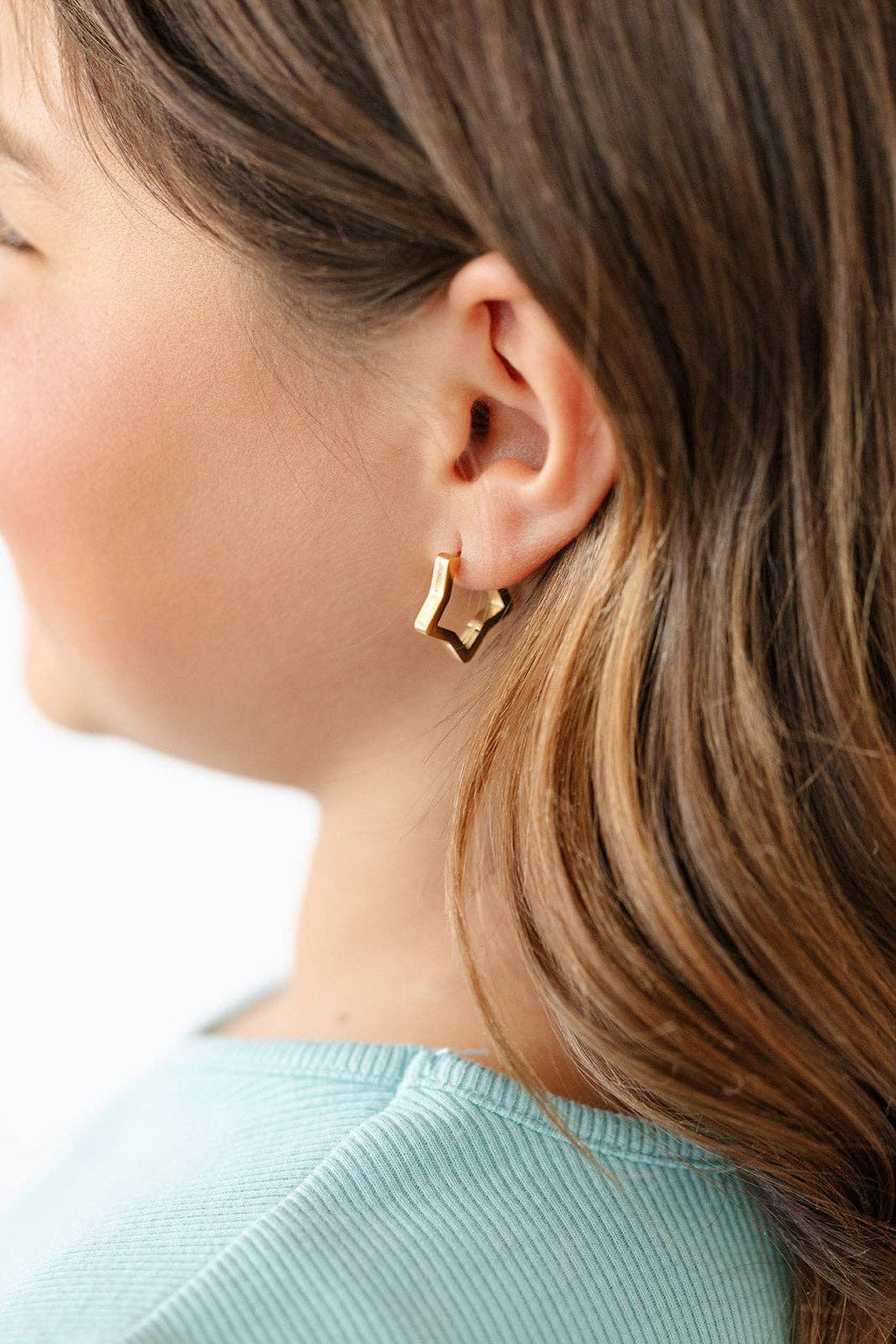 Star Hoop Stud Earrings - Hypoallergenic, Flat Back, Girl : Gold