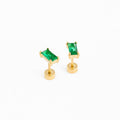 Emerald Baguette Stud Earrings - Hypoallergenic, Flat Back: Pair