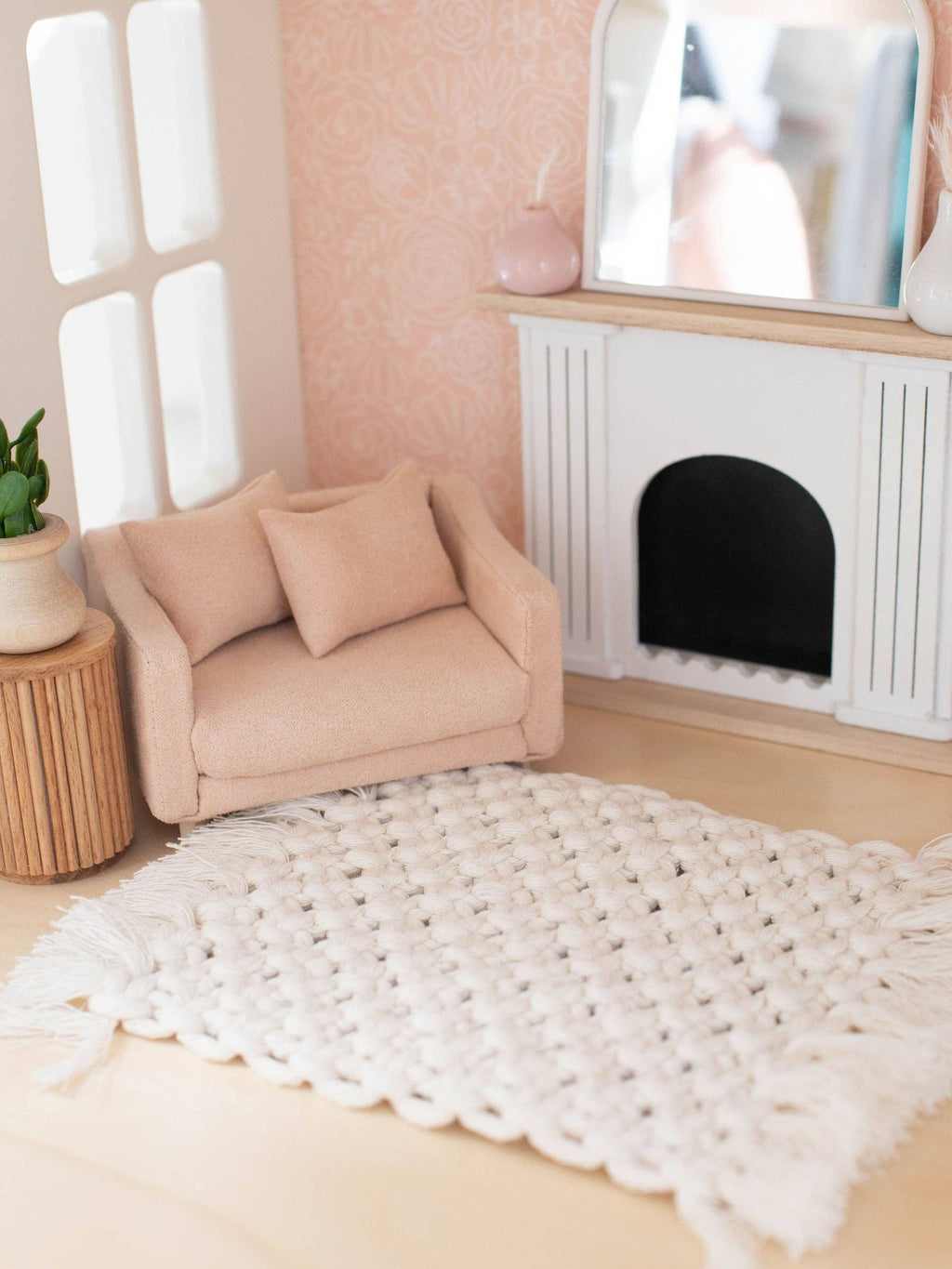 Dollhouse Macrame Rectangle Rug | Ivory or Natural: Ivory