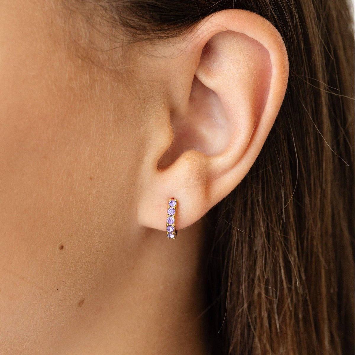 Dainty Gem Hoop Hoop - Hypoallergenic, Flat Back, Girl Gift : Diamond / Pair