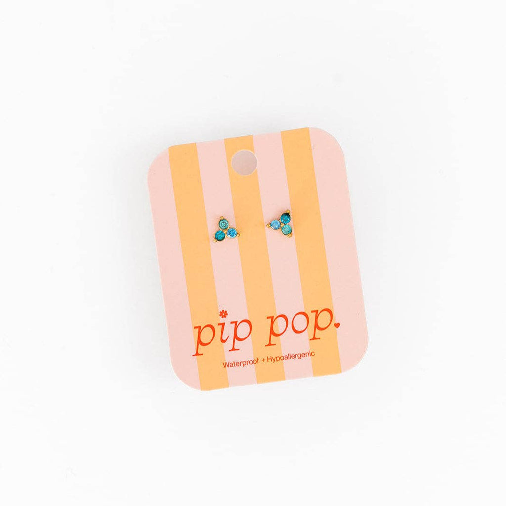 Ombré Gem Stud Earrings - Hypoallergenic, Flat Back, Girl : Electric Blue / Pair