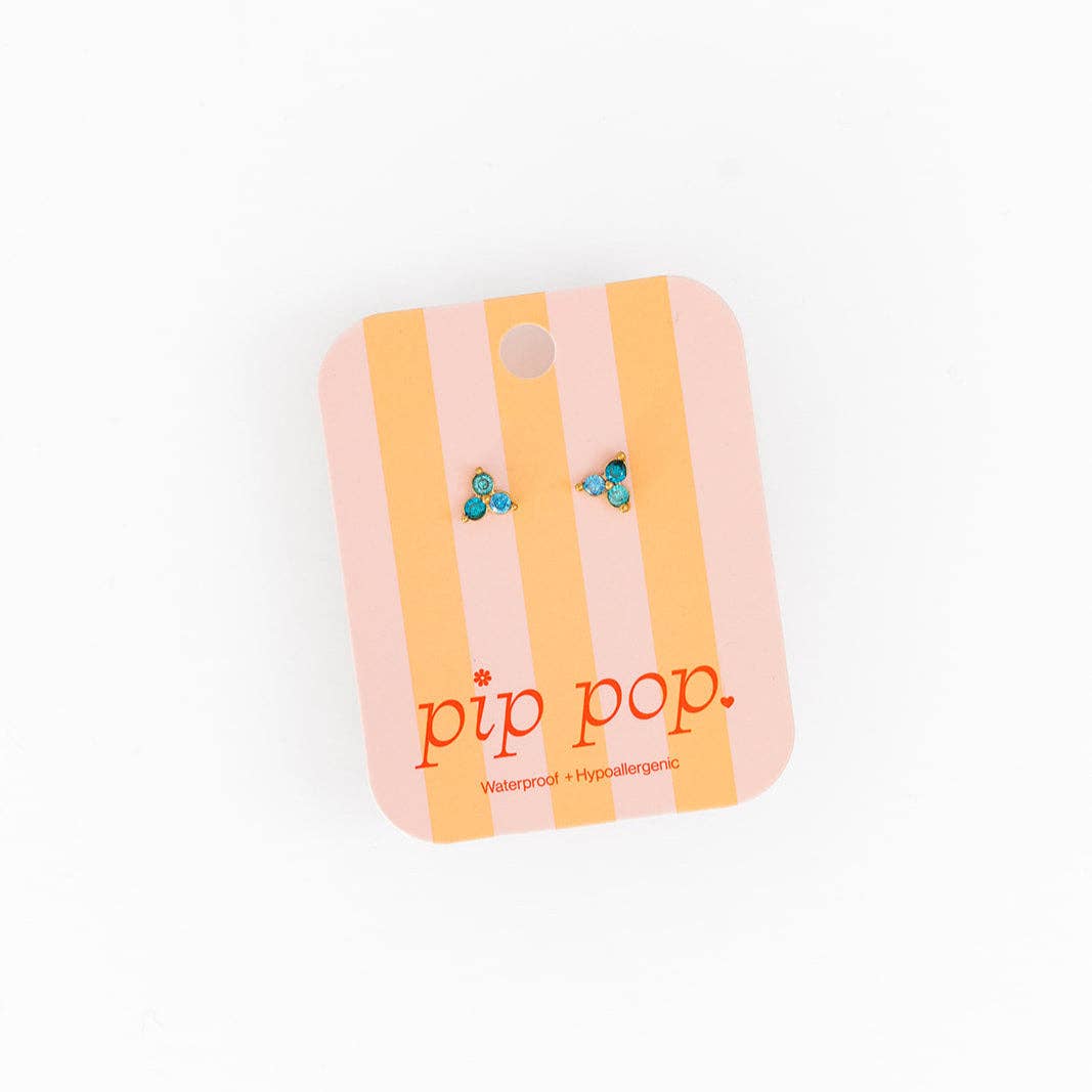 Ombré Gem Stud Earrings - Hypoallergenic, Flat Back, Girl : Electric Blue / Pair