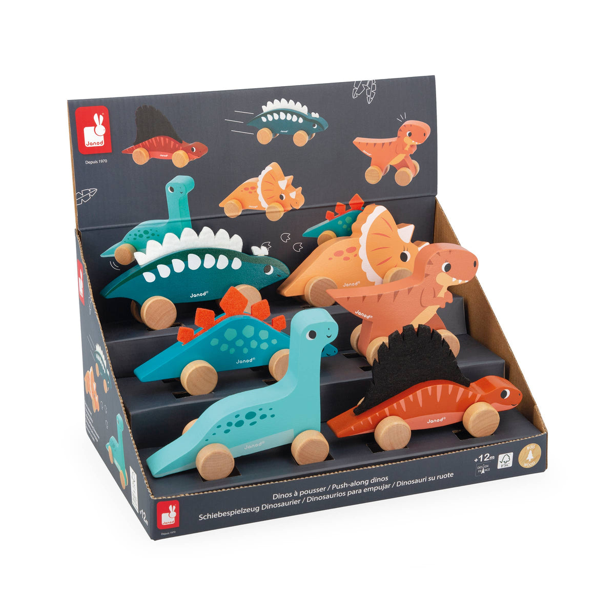 Dinos Push-Along Dinosaur Display x6