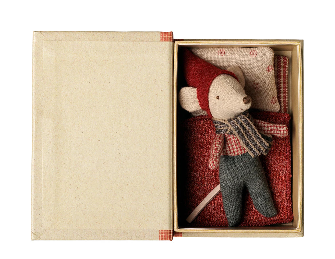 Christmas mouse, baby in book