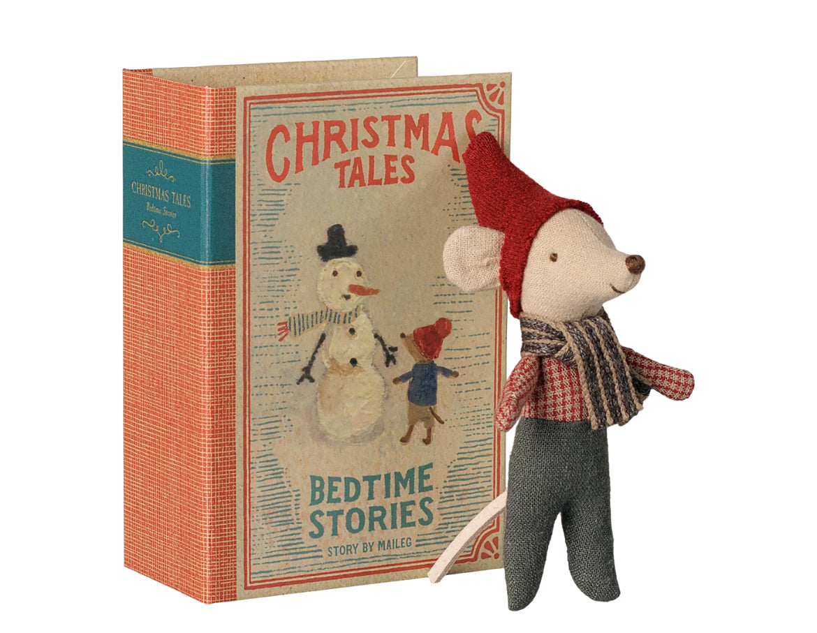 Christmas mouse, baby in book