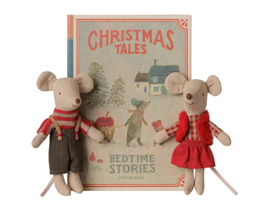 Christmas twin mice, little sister & little brother in book