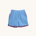 Boys Drawstring shorts in blue w/red trim