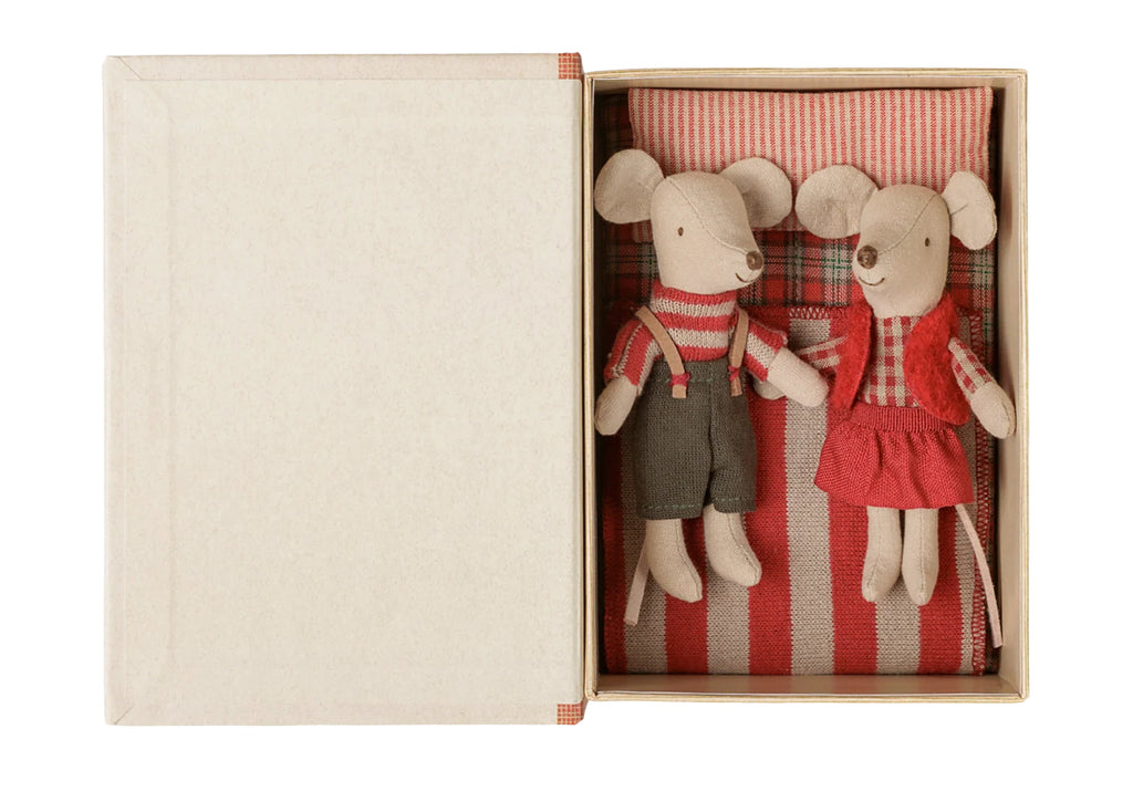 Christmas twin mice, little sister & little brother in book