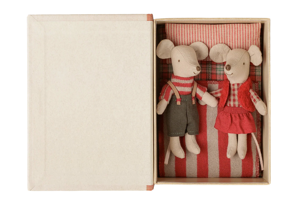 Christmas twin mice, little sister & little brother in book