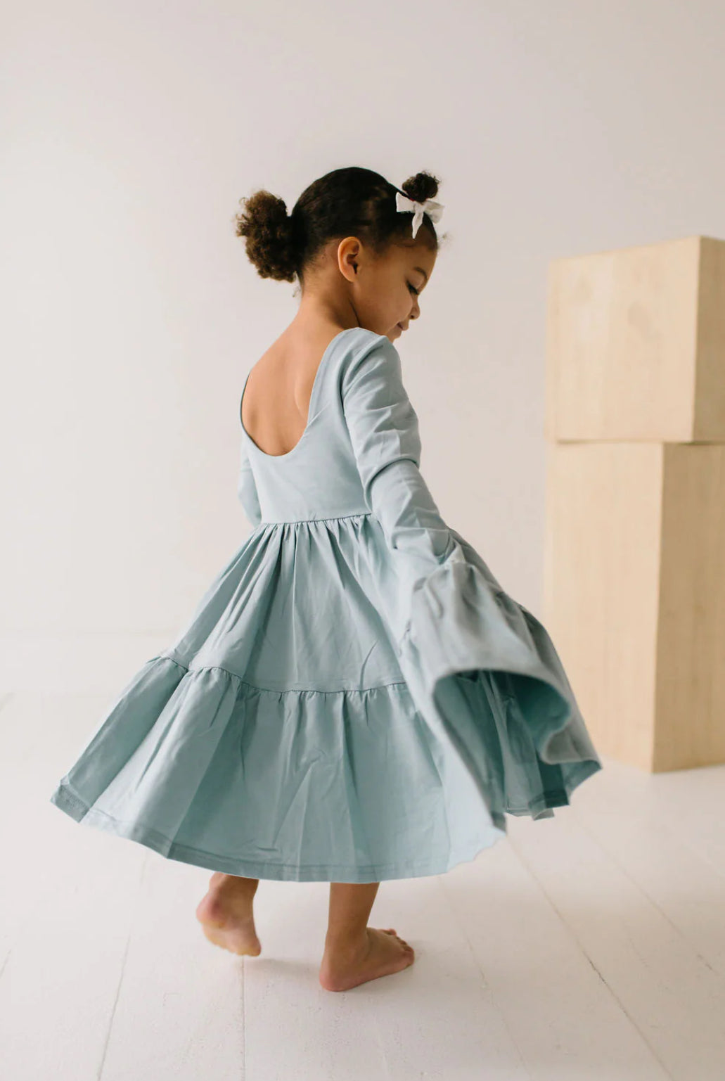 Gwendolyn Twirl Dress in Dusty Blue