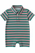 Knox romper in red + green stripe