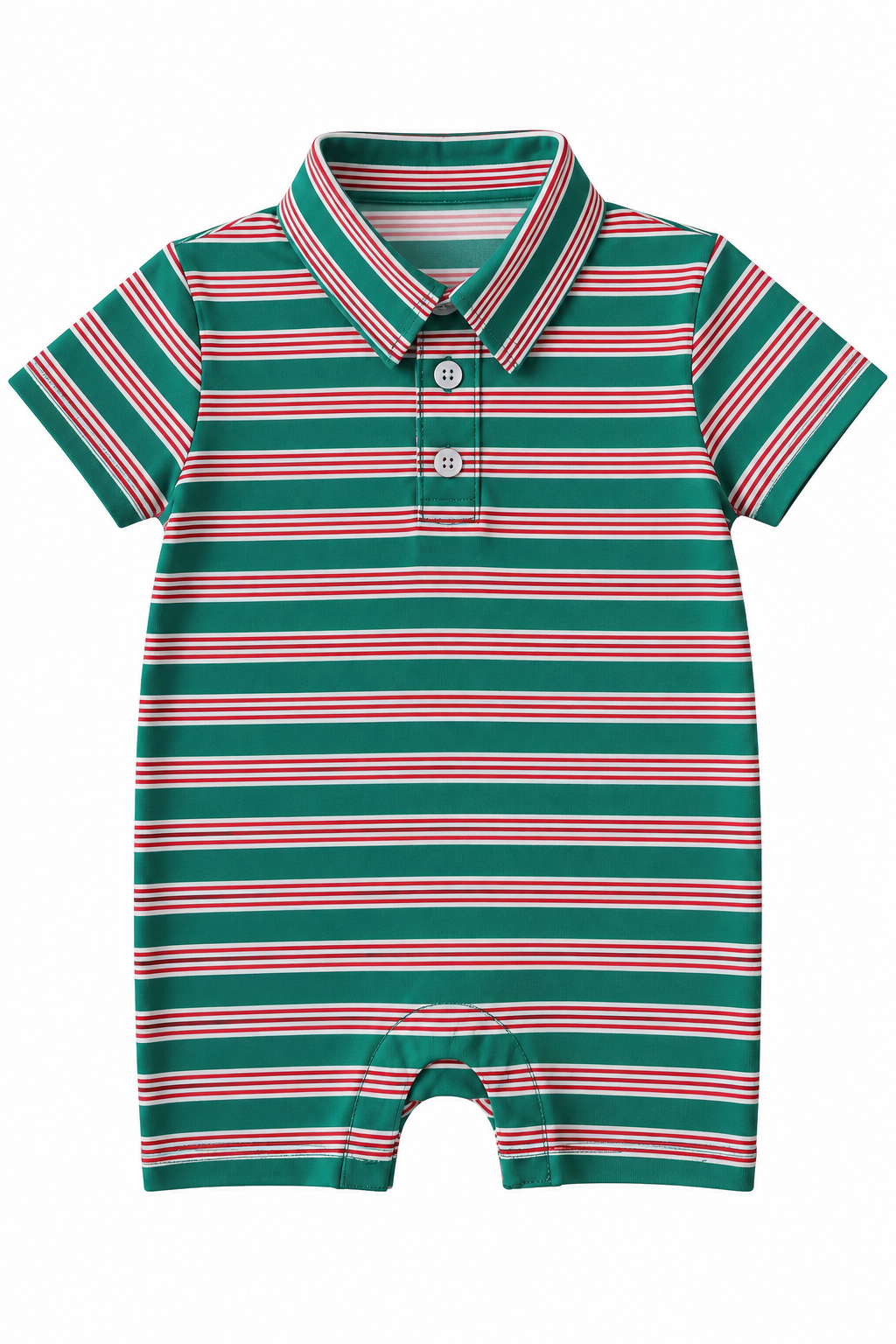 Knox romper in red + green stripe