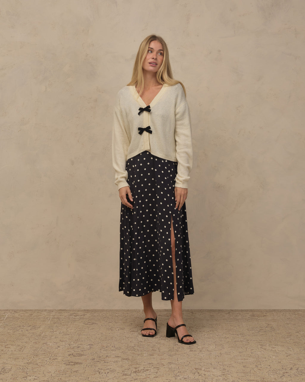 women's bow cardigan in ivory