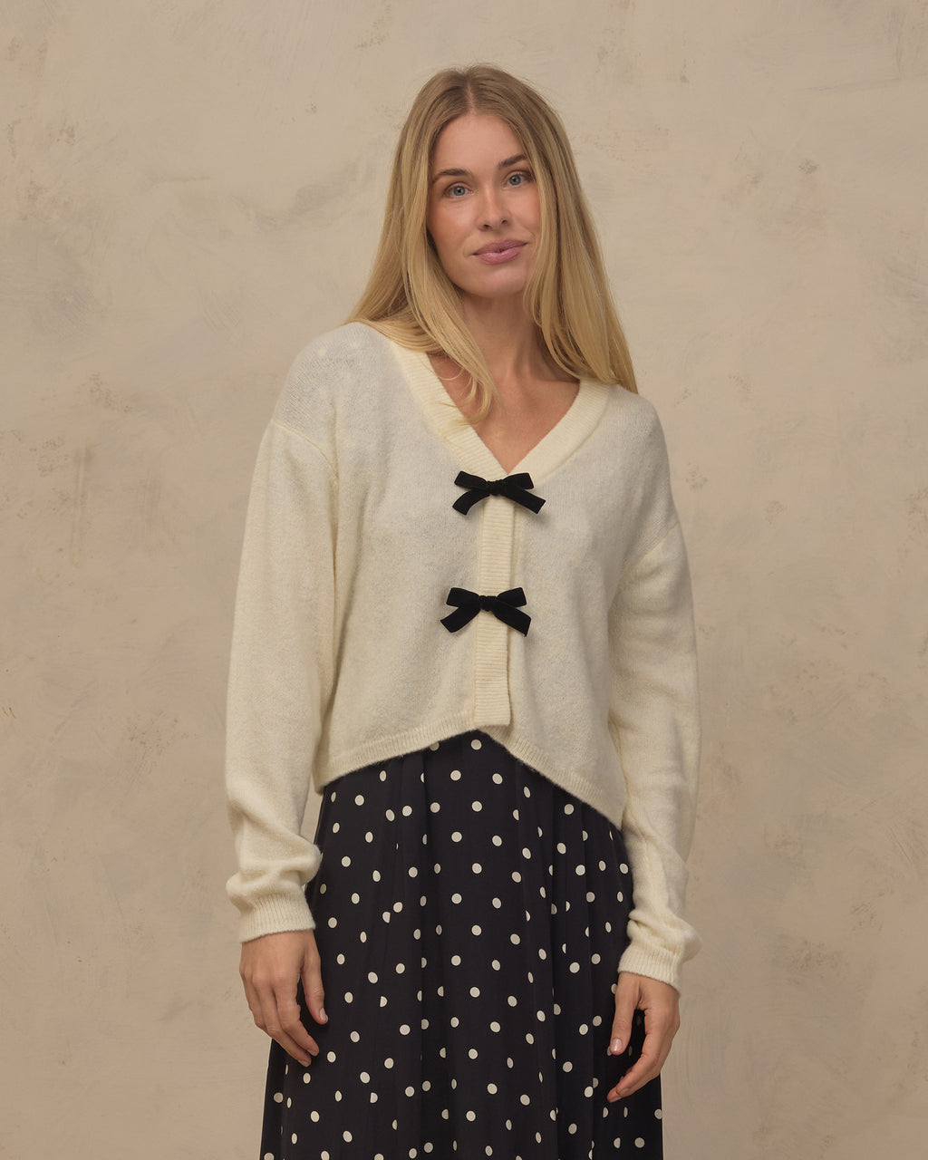 women's bow cardigan in ivory