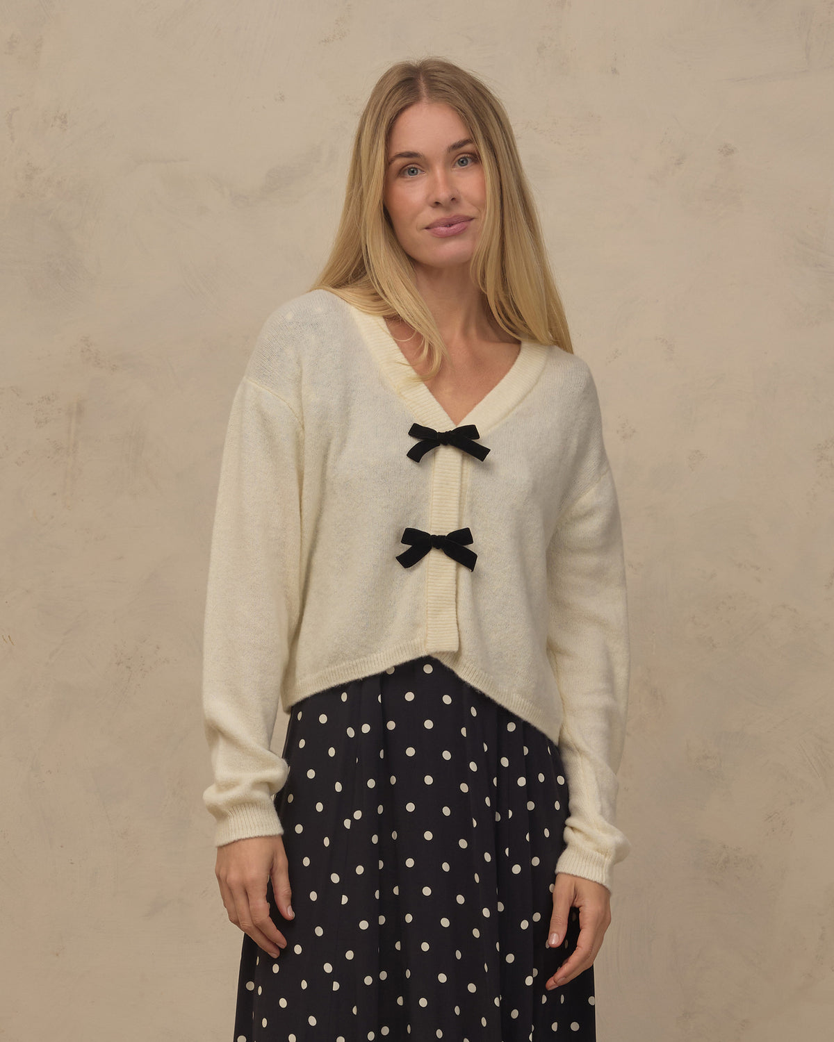 women's bow cardigan in ivory