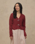 women's bow cardigan in ruby