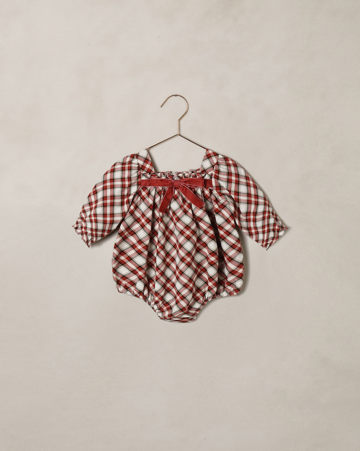 annette romper in holiday tartan