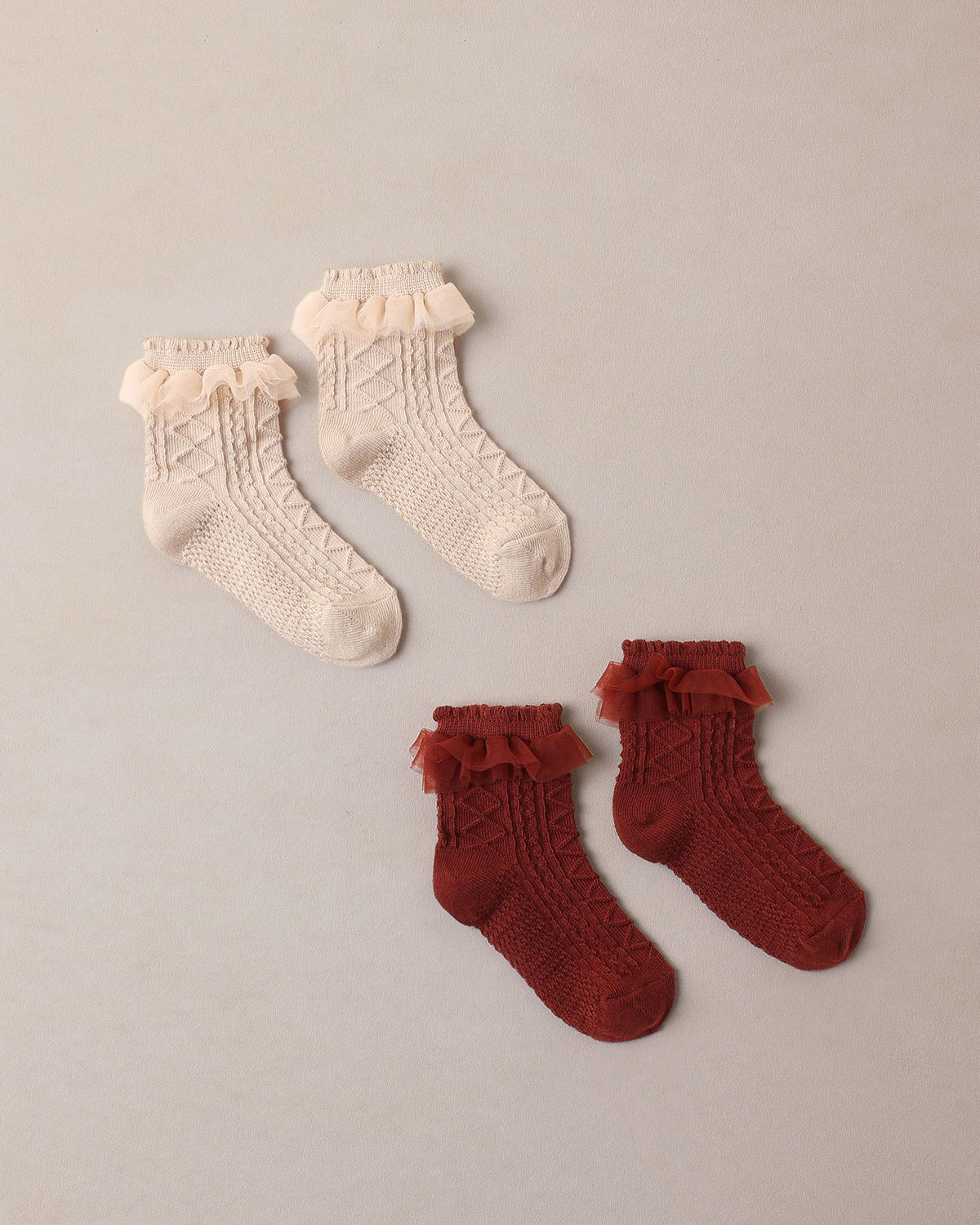 ruffle socks in pearl & ruby
