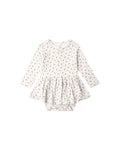 pointelle skirted bodysuit in blue ditsy