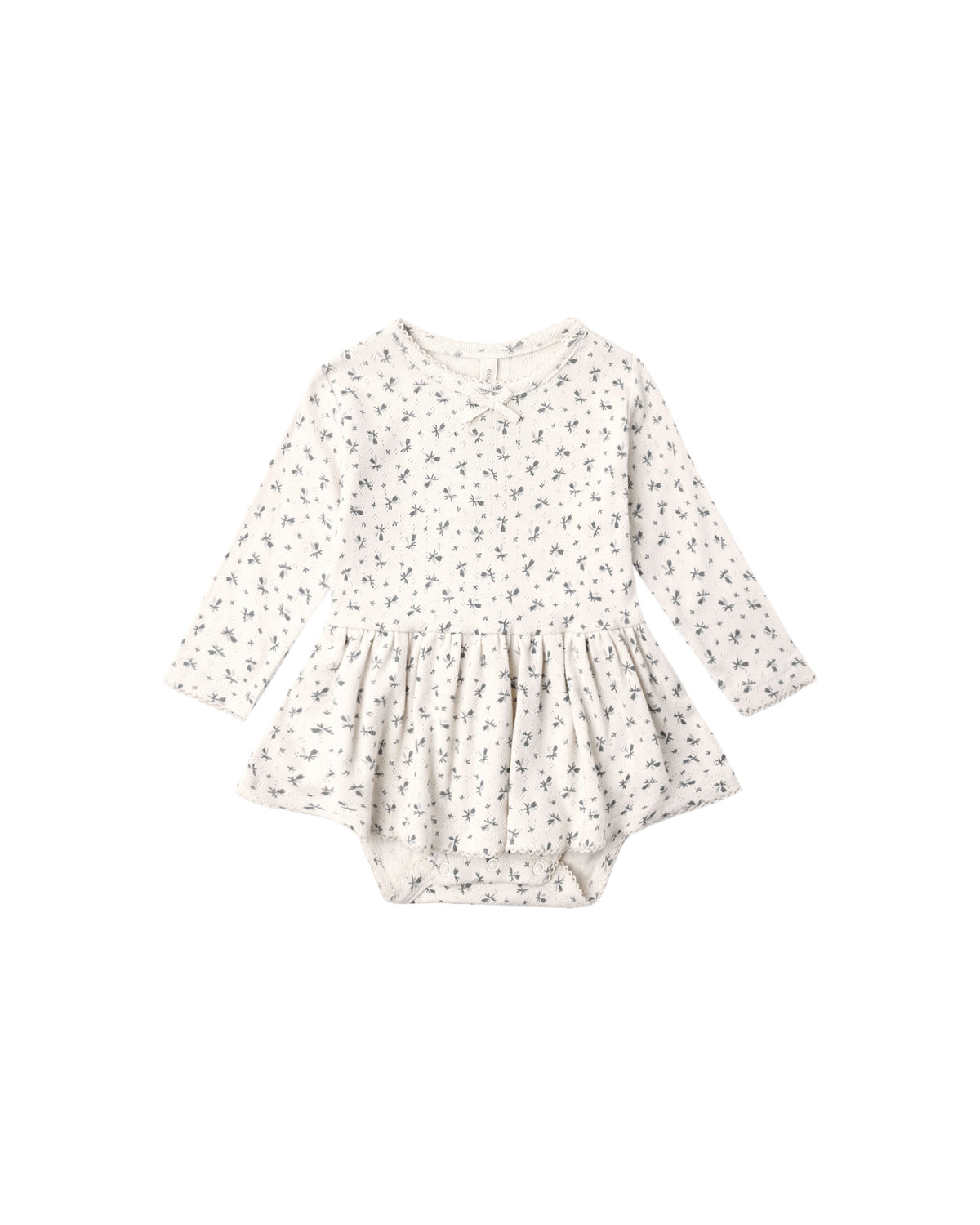 pointelle skirted bodysuit in blue ditsy