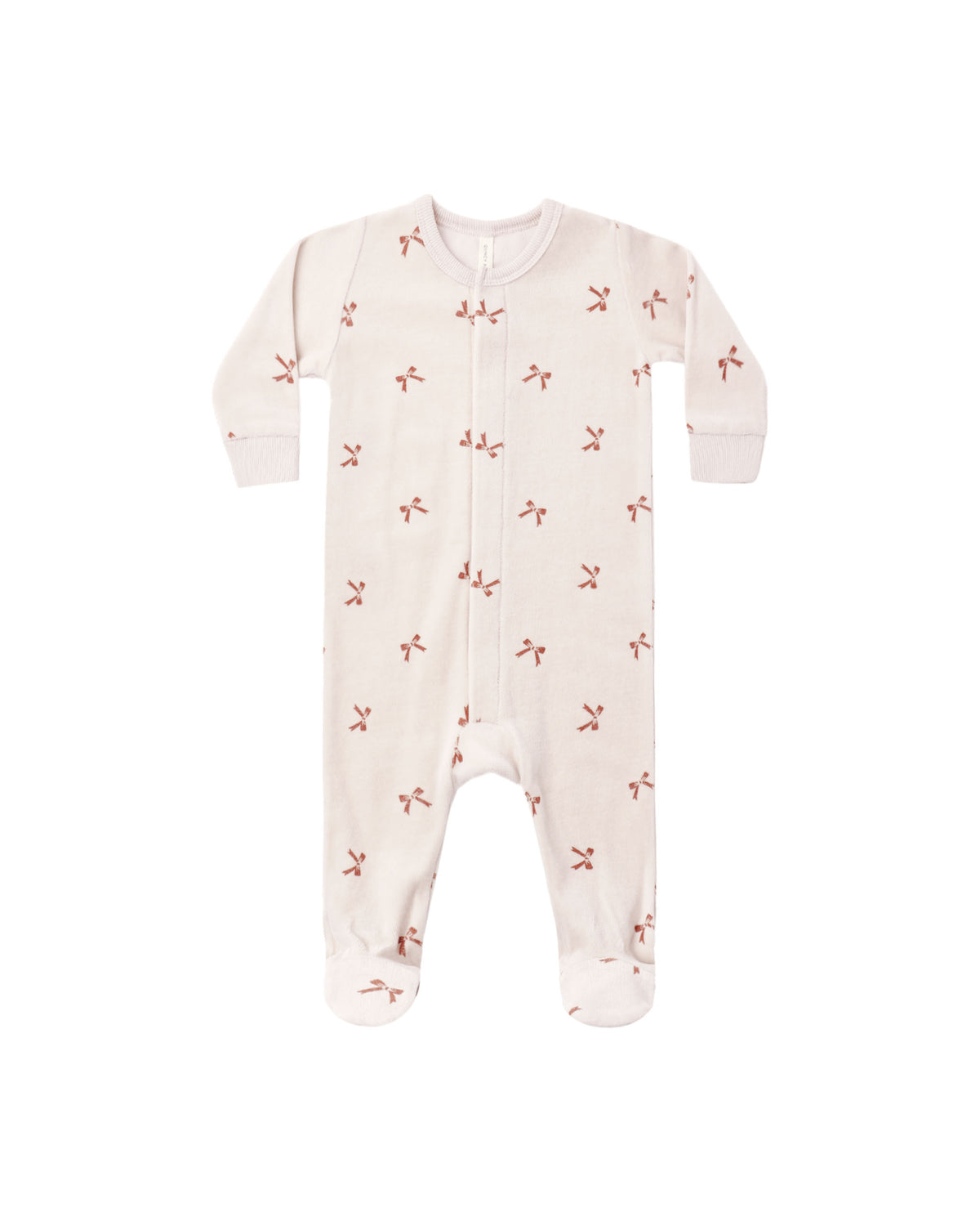 hidden snap footie in red bows