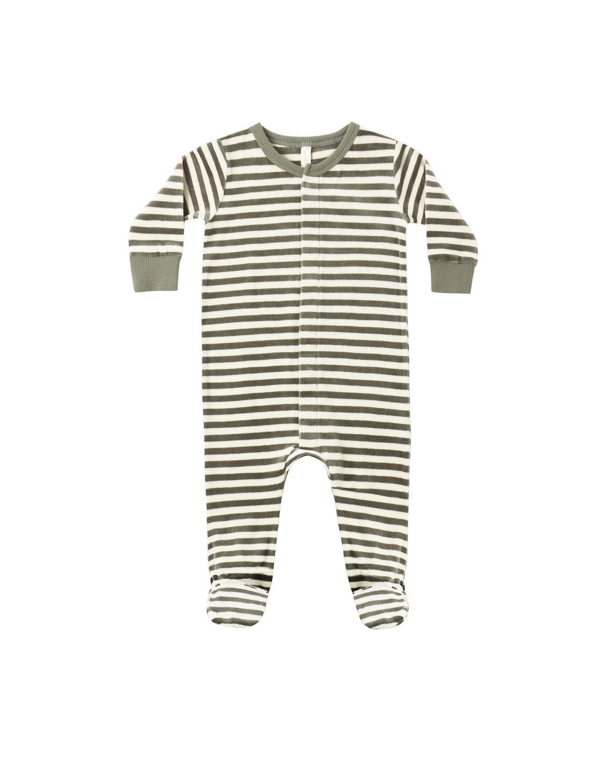 hidden snap footie in spruce stripe