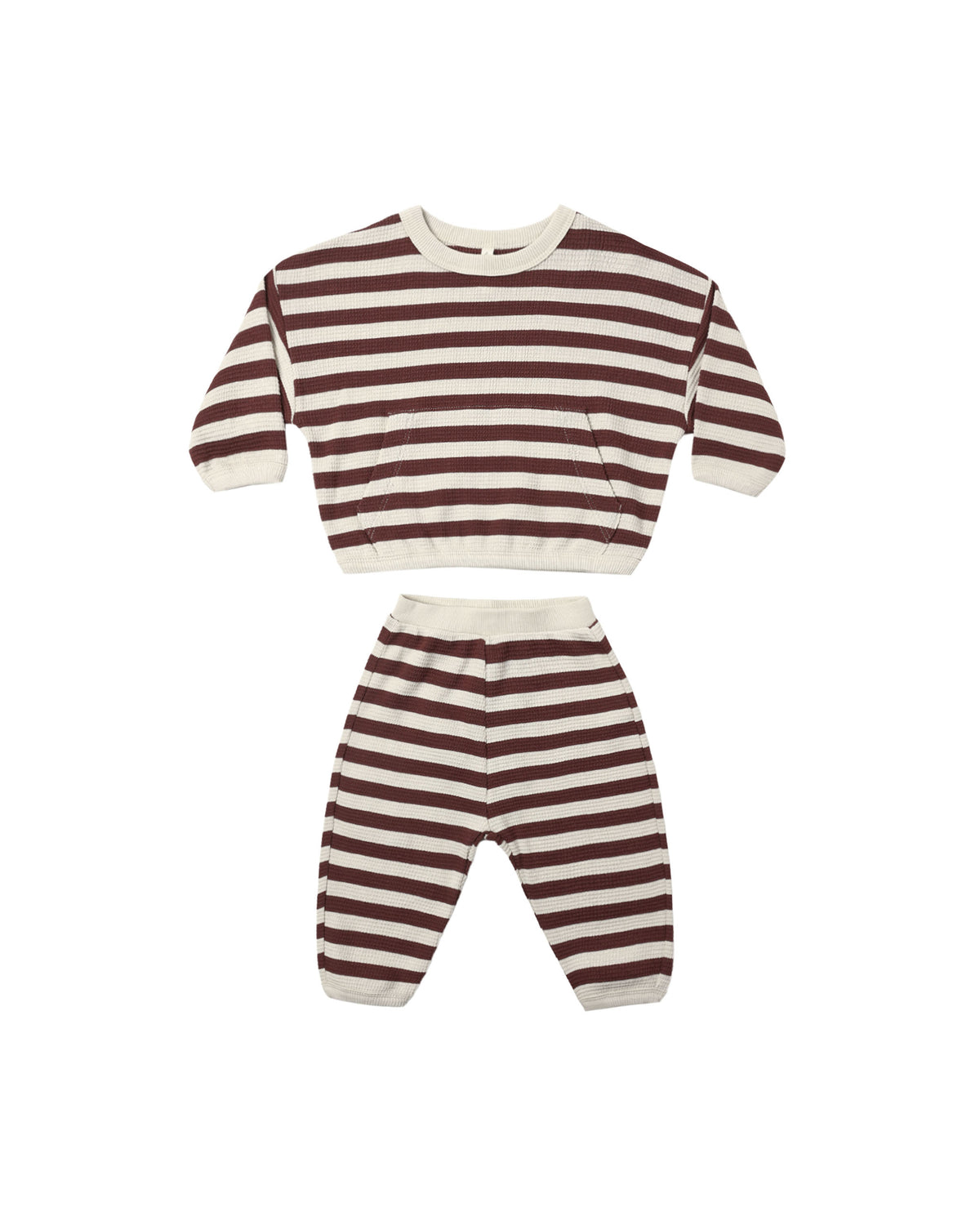 waffle slouch set in black cherry stripe
