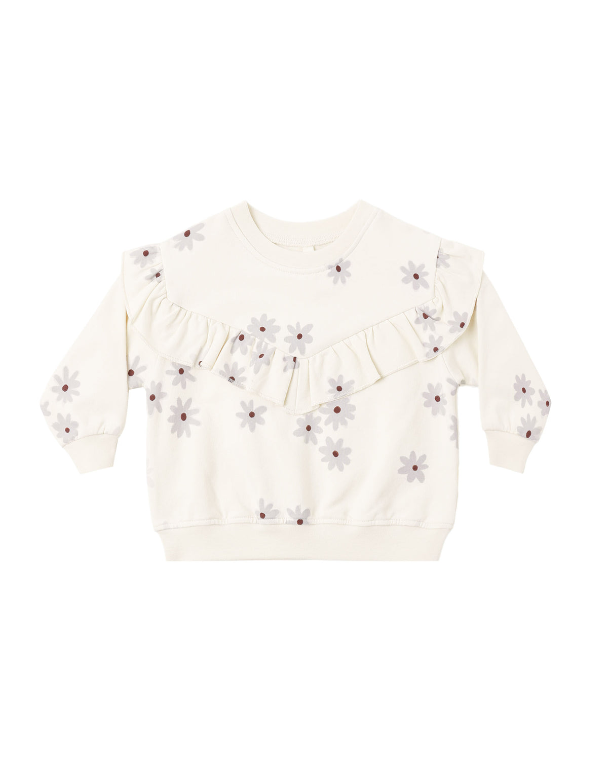 ruffle fleece sweatshirt in blue daisy