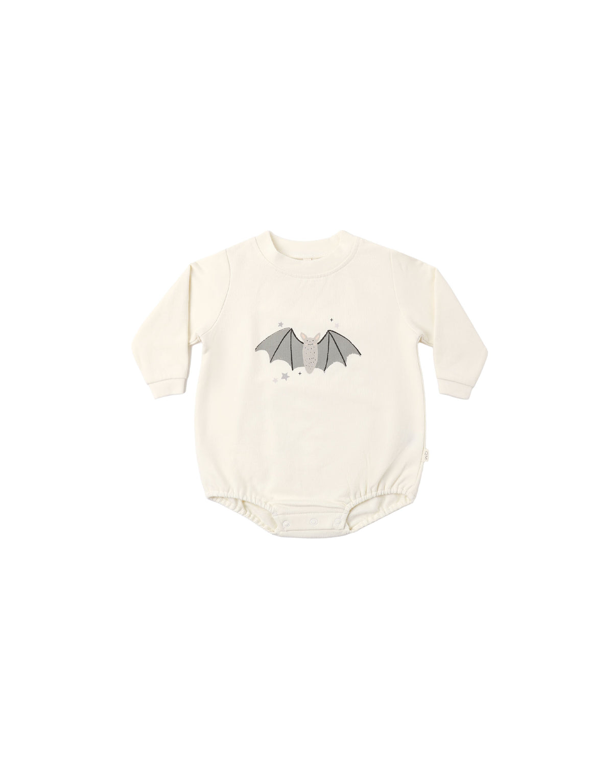 crewneck bubble romper in baby bat