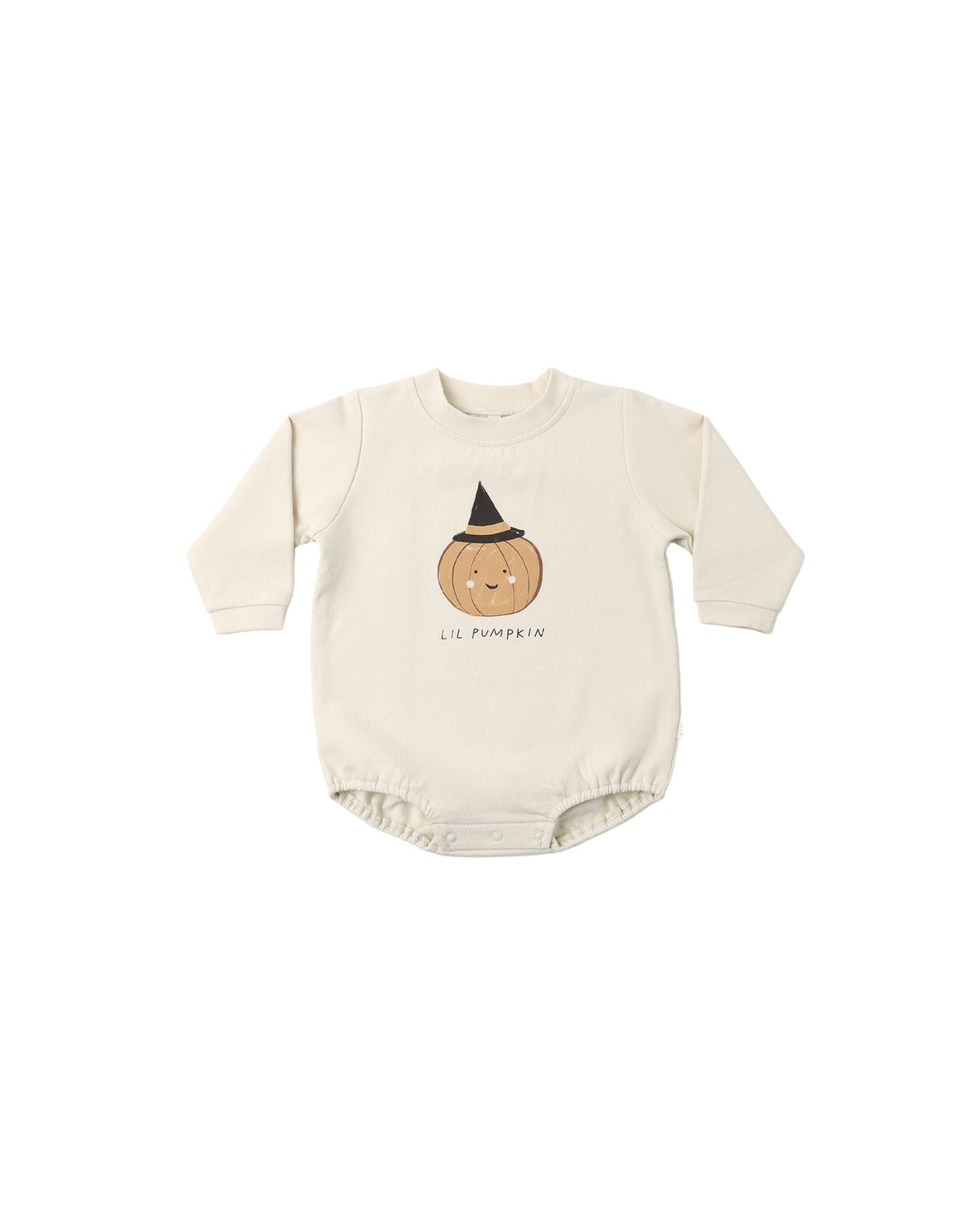 crewneck bubble romper in lil pumpkin