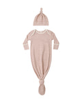 Knotted Baby Gown + Hat Set ll Dusty Rose Microstripe - one size