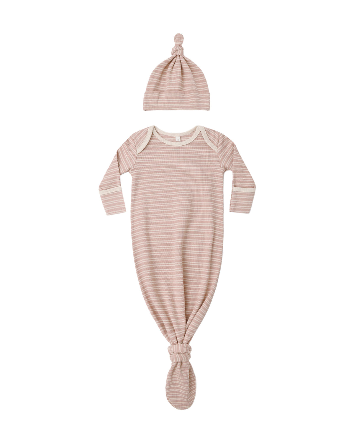 Knotted Baby Gown + Hat Set ll Dusty Rose Microstripe - one size
