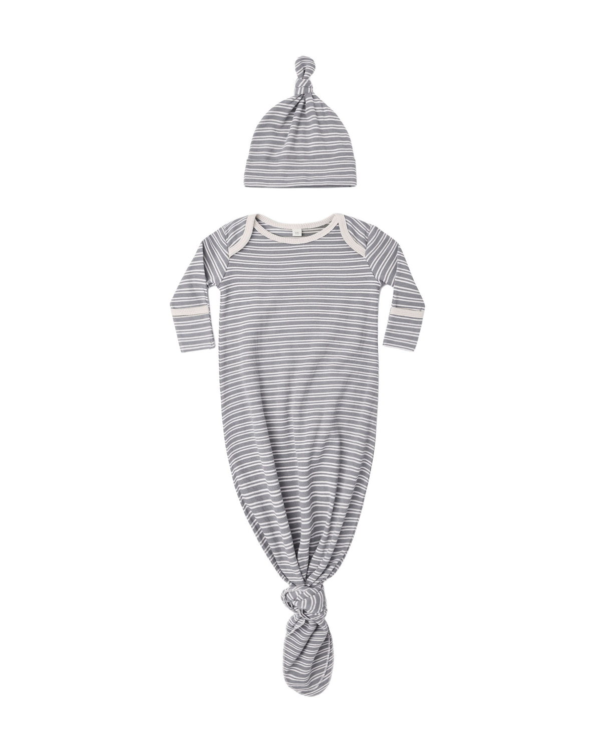 Knotted Baby Gown + Hat Set ll Slate Microstripe - one size