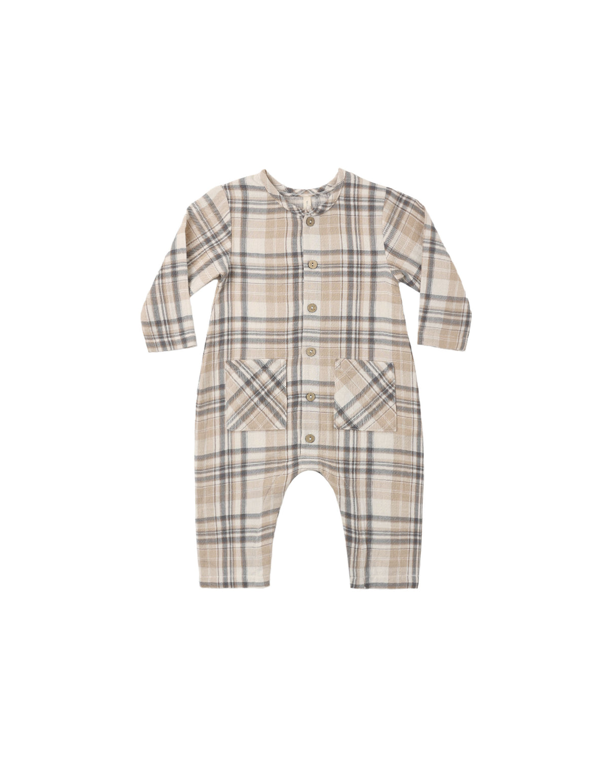 pocket woven jumpsuit in fall plaid