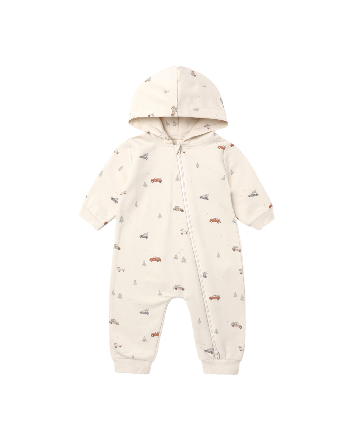 hooded jumpsuit in holiday drive