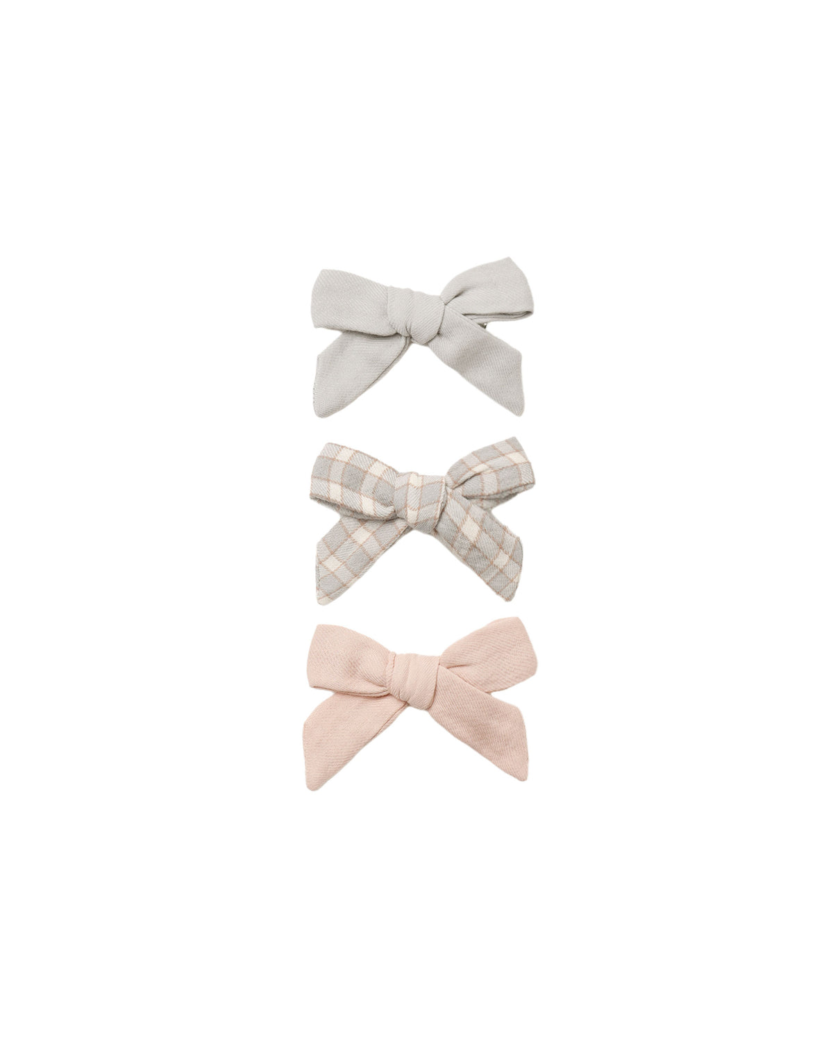 Bow w. Clip, set of 3 ll Cloud, Blue Gingham, Dusty Rose