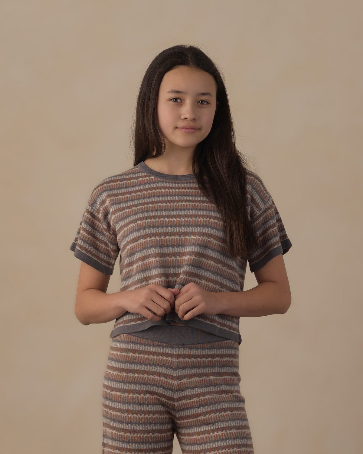 teen boxy crop knit tee in multi stripe