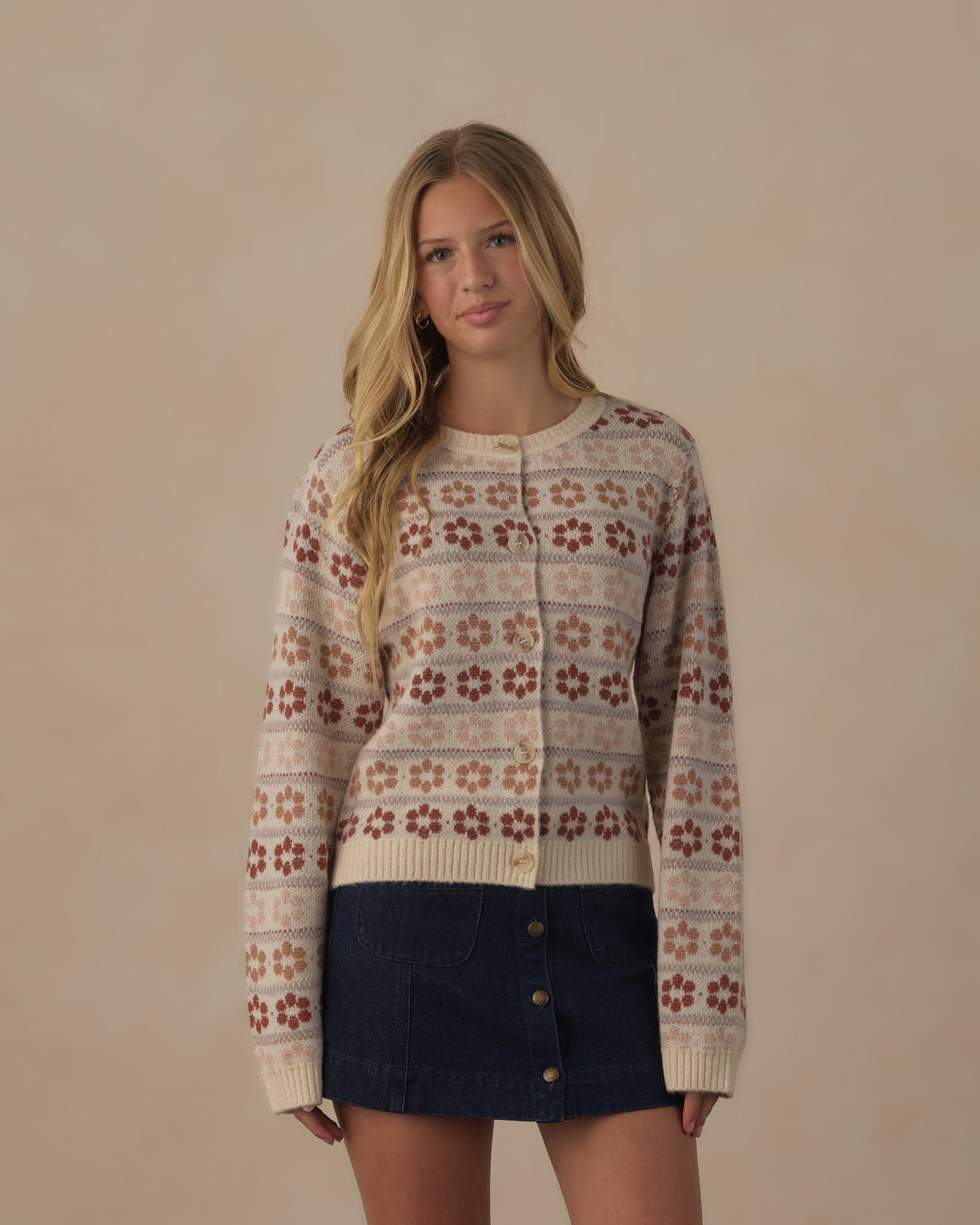 teen cheyenne flower fair isle cardigan