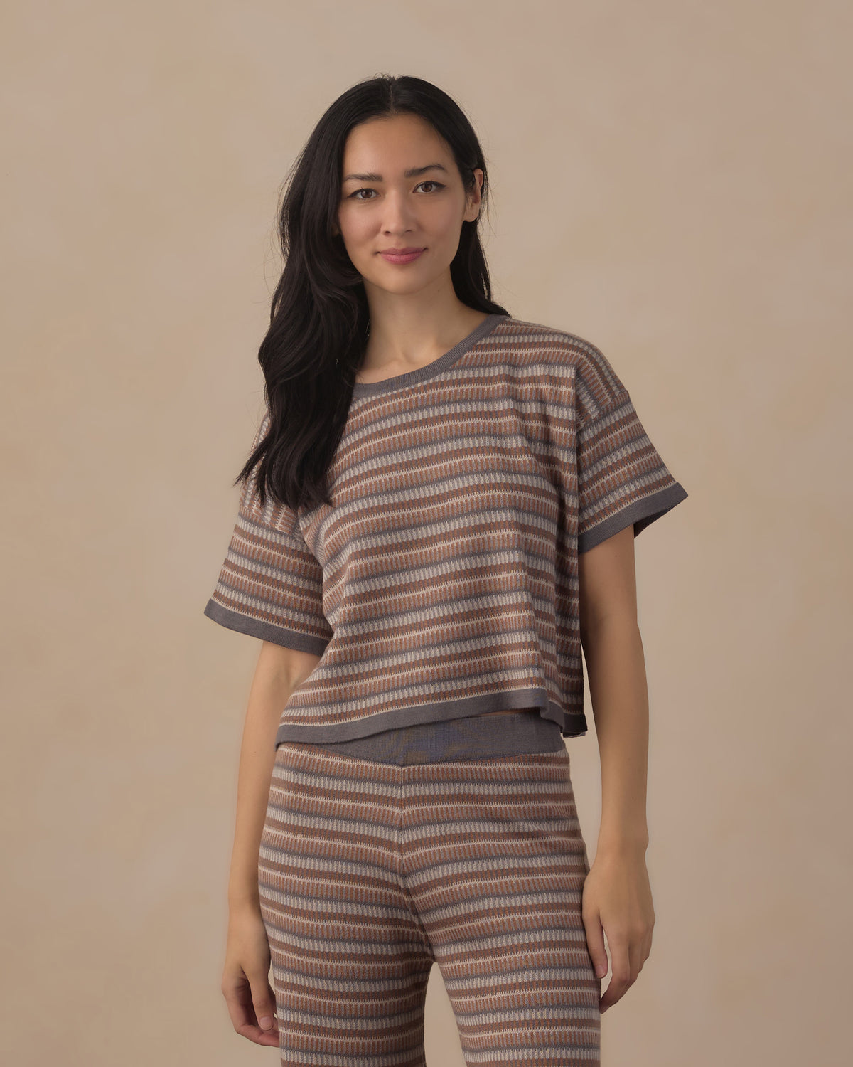 women's boxy knit tee in multi stripe