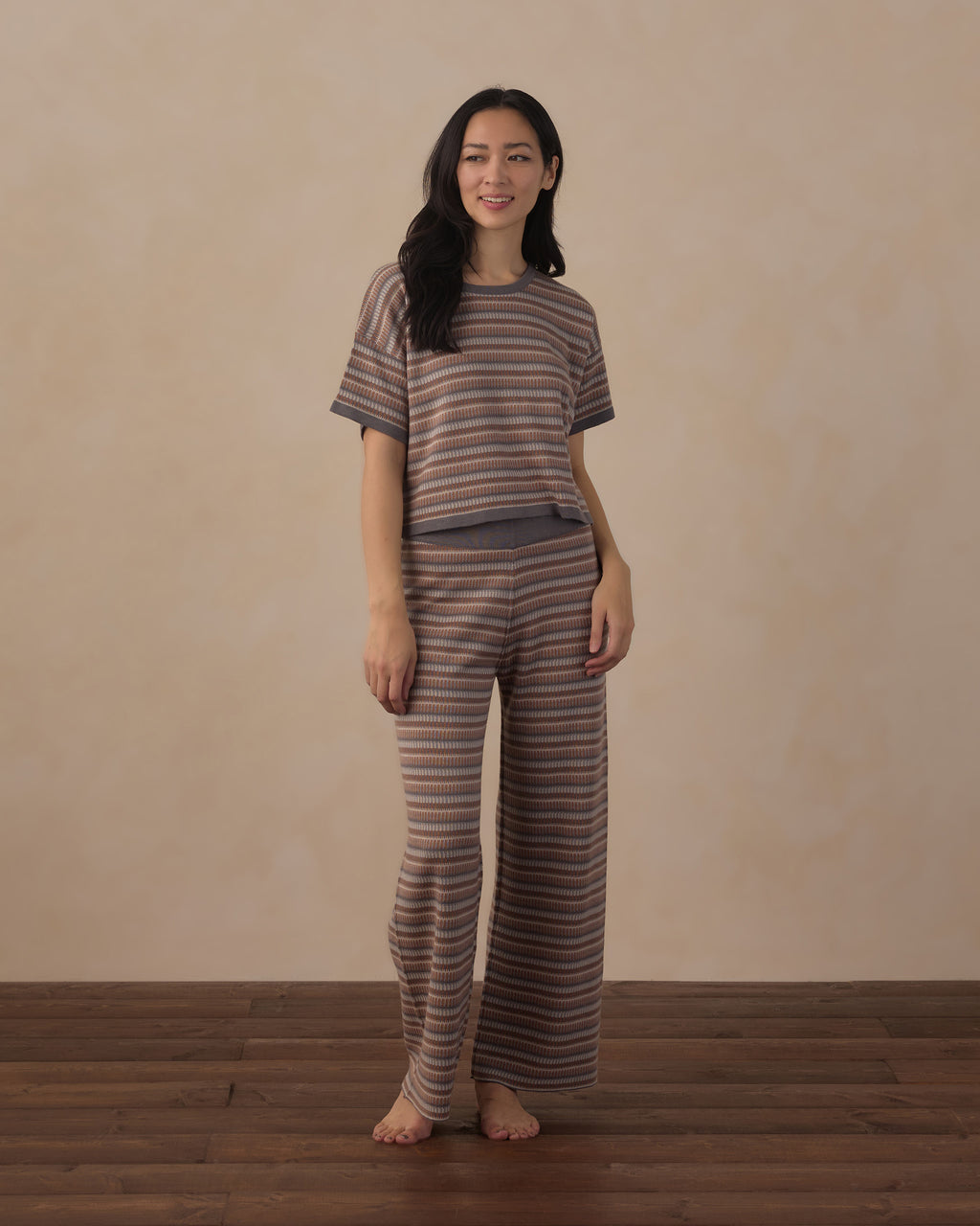 women's knit wide leg pant in multi stripe